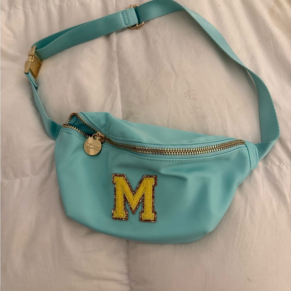Stoney Clover Lane Turquoise Belt Bag with Glitter “M” Patch